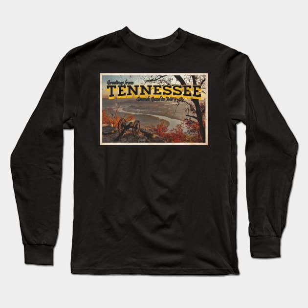 Greetings from Tennessee - Vintage Travel Postcard Design Long Sleeve T-Shirt by fromthereco